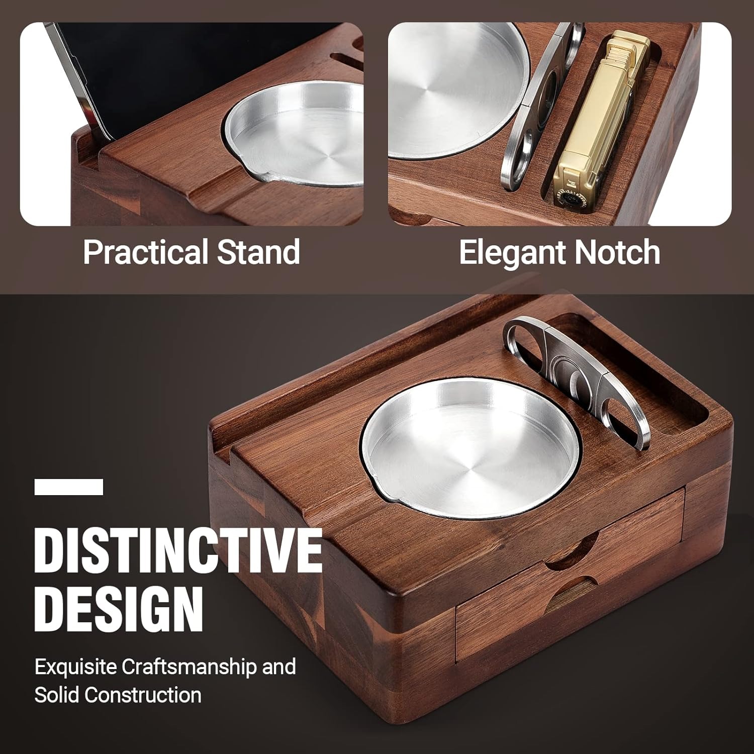 Wooden Ashtrays with Phone Tab - Men Accessories Drawer ulasan dan harga