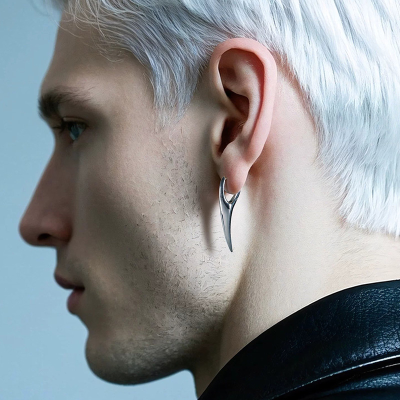 Curved Spike Ear Hoops, Jewelr - Men Accessories Look ulasan dan harga
