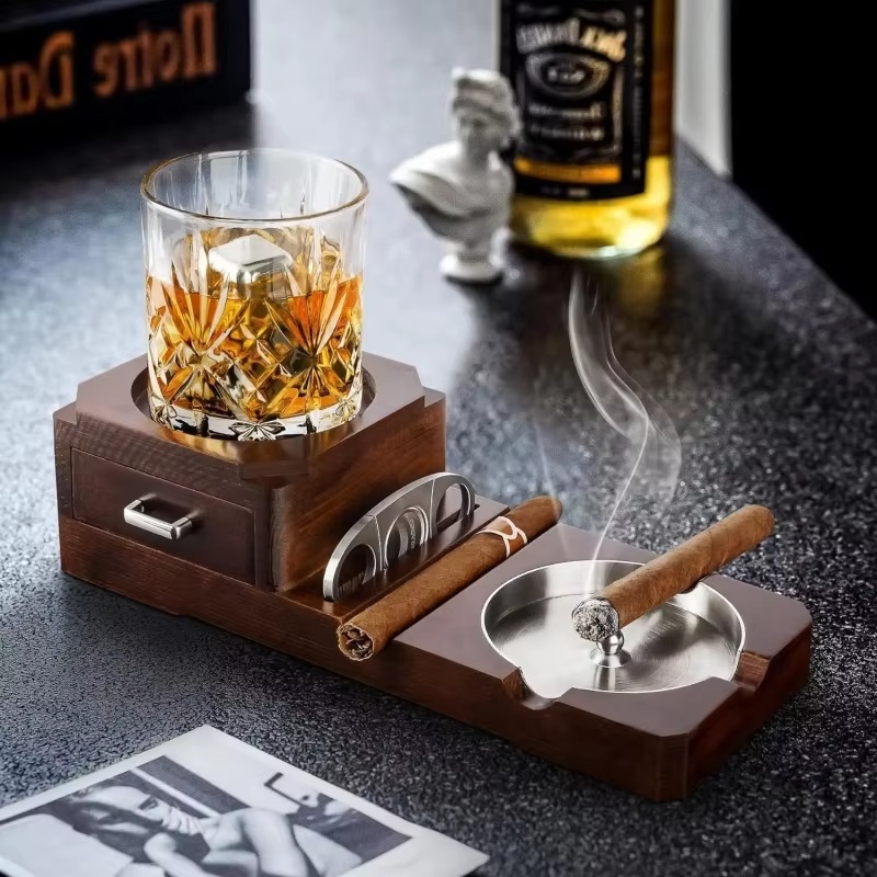 Wooden Cigar Ashtray with Draw - Men Accessories Drawer ulasan dan harga