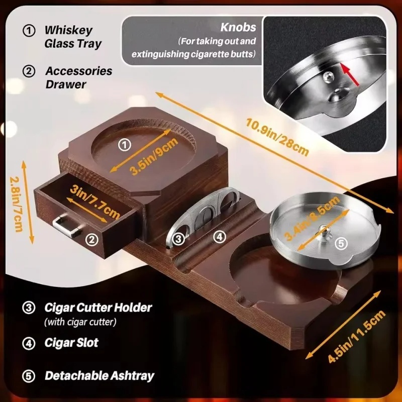 Wooden Cigar Ashtray with Draw - Men Accessories Drawer ulasan dan harga